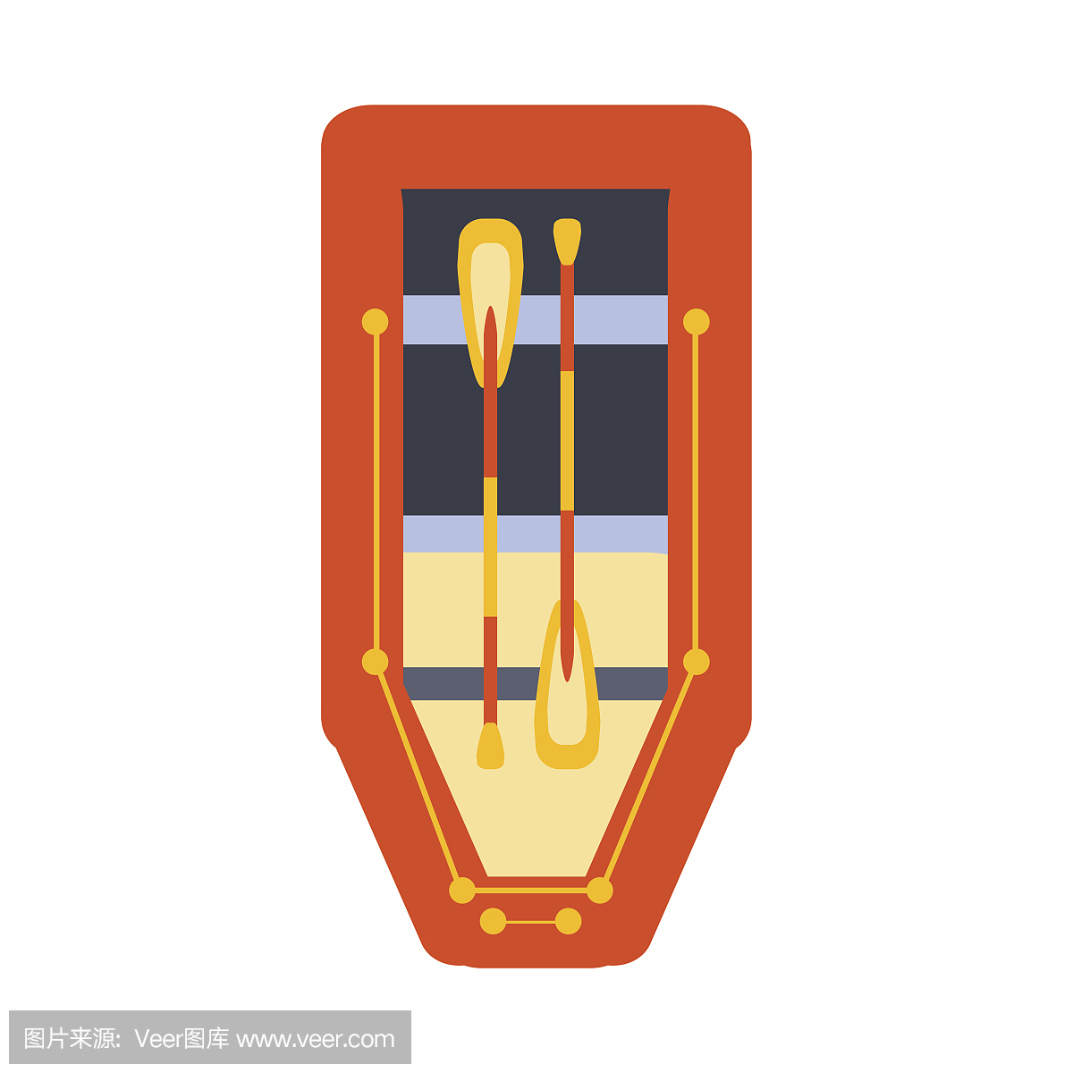 红色充气筏与两个兜子,部分的船和水运动系列简单的平面矢量插图