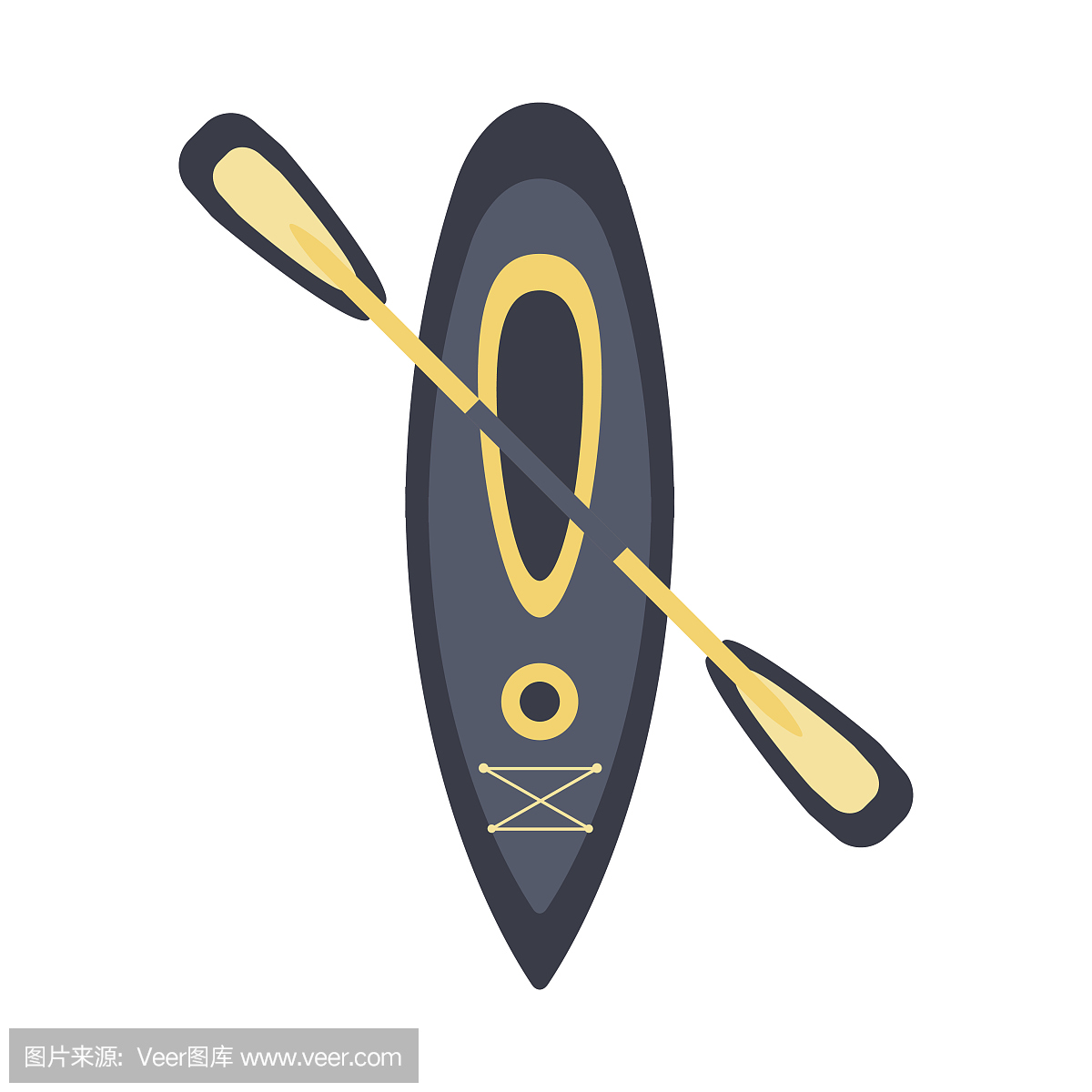 灰色皮艇为一个人与双桨,简单的平面矢量插图的船和水运动系列的一部分